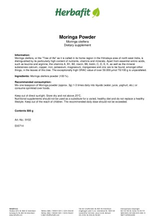 Moringa Powder - Moringa oleifera 500 g
