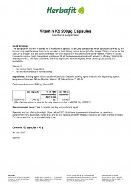 Vitamin K2 200µg Capsules 45 g