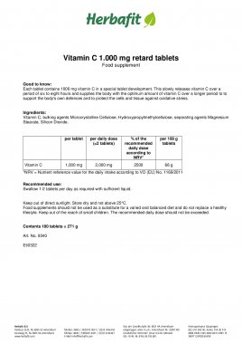 Vitamin-C-1000-mg-retard Tablets 180 tablets